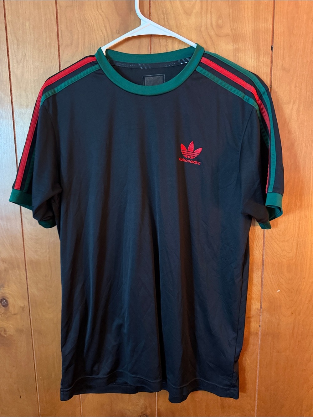 adidas Skateboard Jersey Black Short Sleeve with Red and Green Stripes